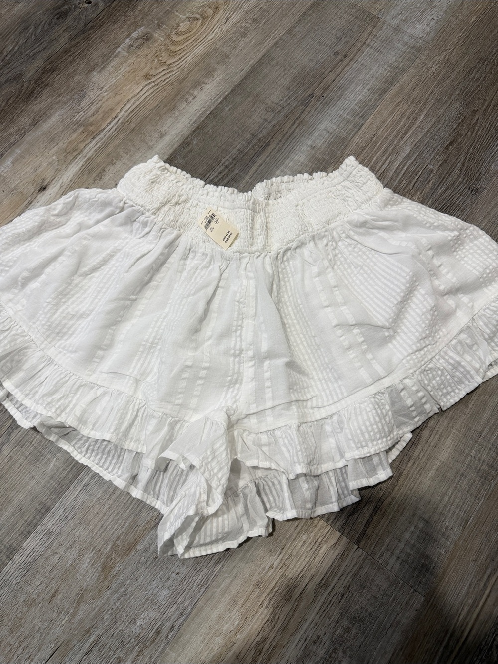 aerie White Ruffle Smocked High-Waist Shorts